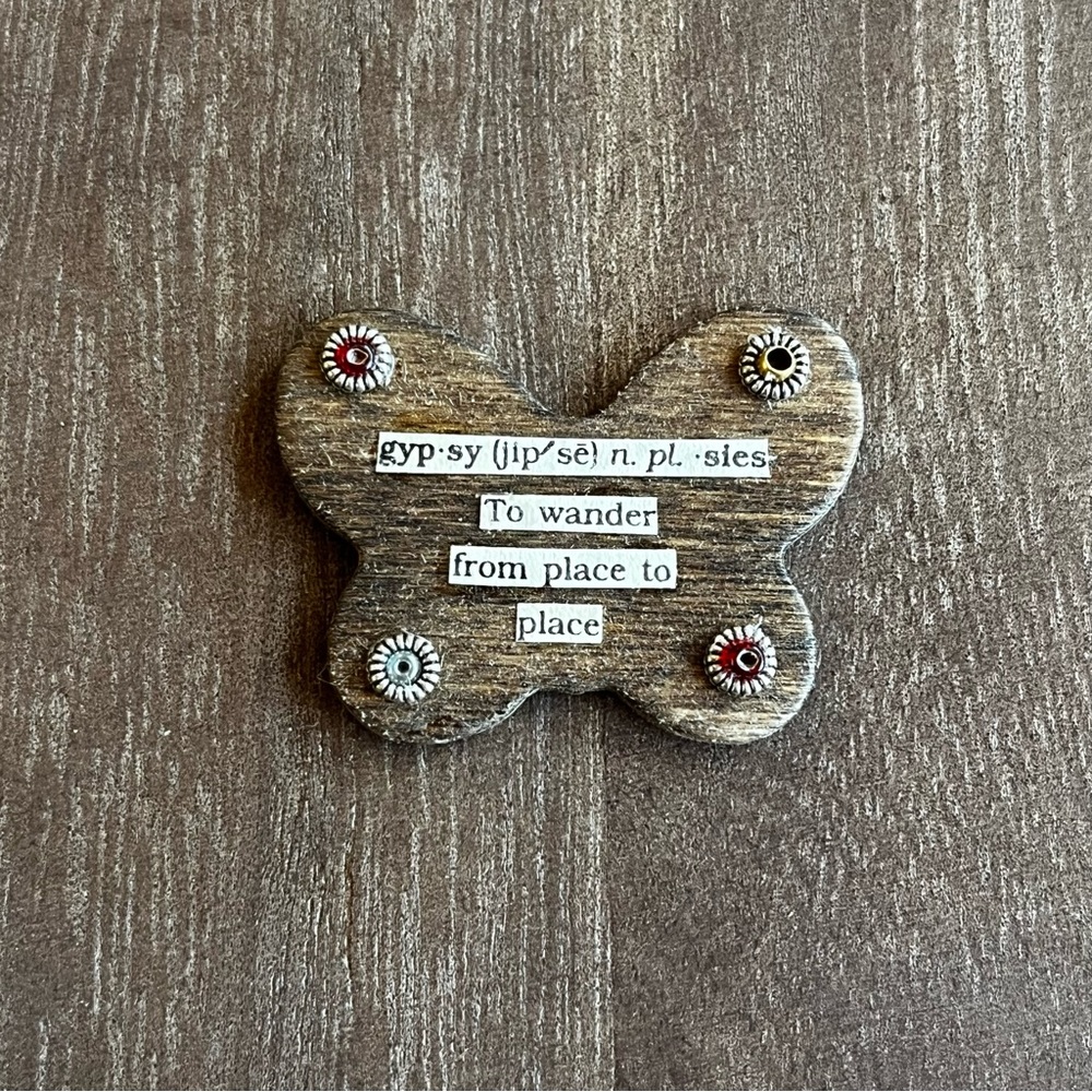 Handmade Vintage Dictionary Word Magnet On Stained Wood • Gypsy